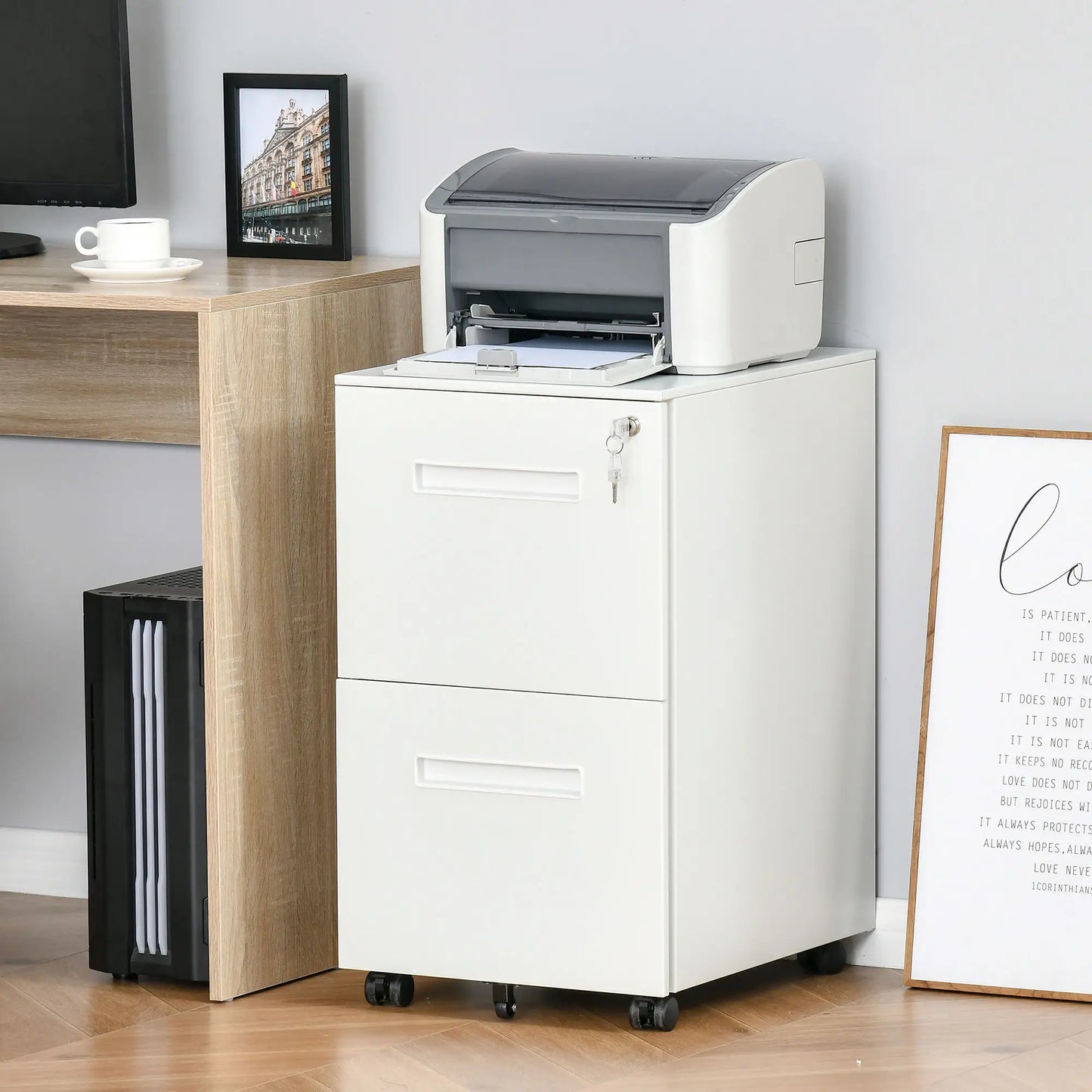 Vertical File Cabinet, Adjustable Partition, A4 Letter Size, Lockable, White Office Cabinets & Cupboards at Gallery Canada