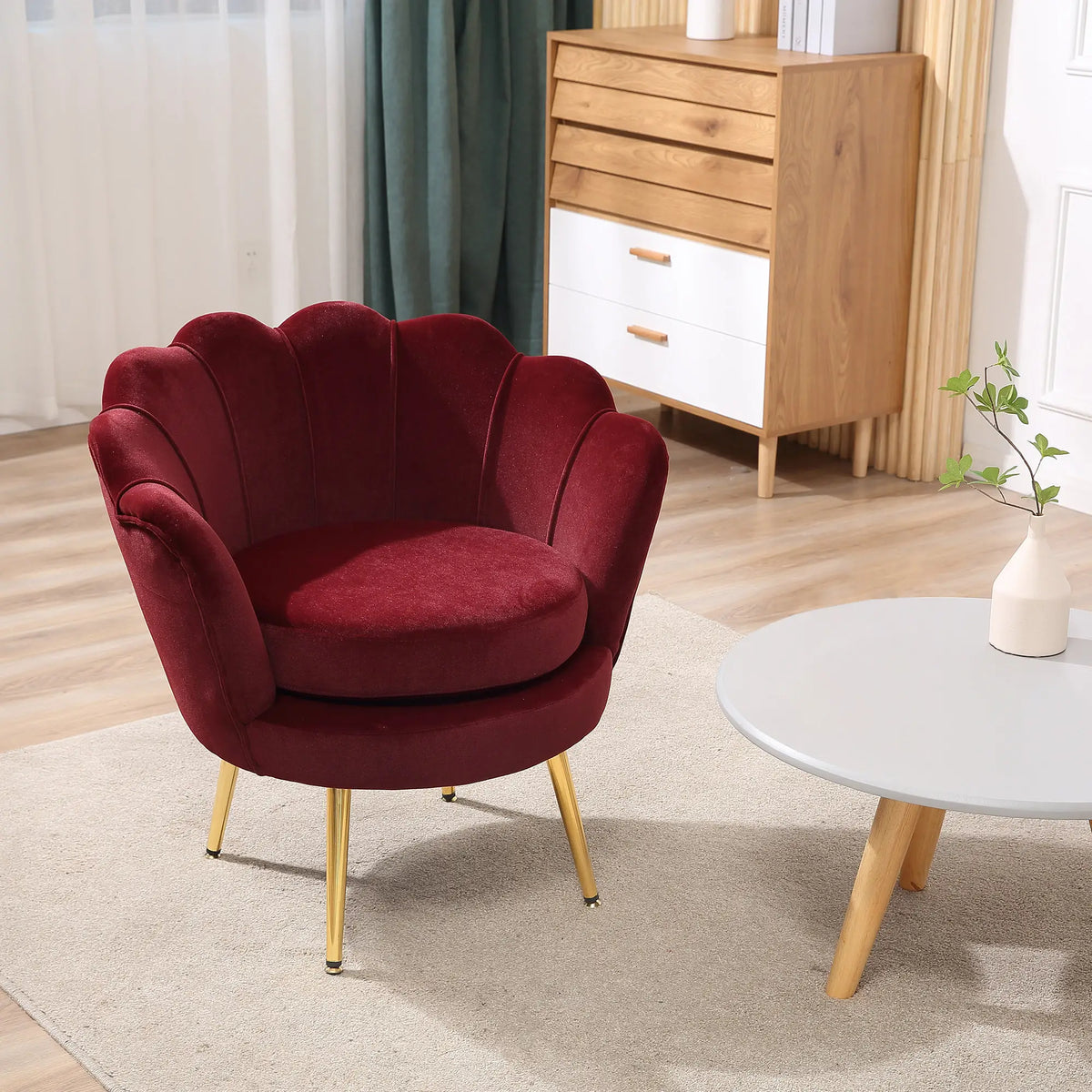Modern Velvet Accent Chair, Gold Metal Legs, Wine Red Accent Chairs at Gallery Canada