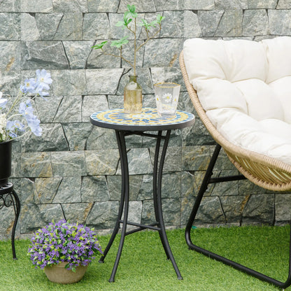 Mosaic Patio Table, Round Coffee Table, Metal Frame, Yellow Patio Side Tables at Gallery Canada