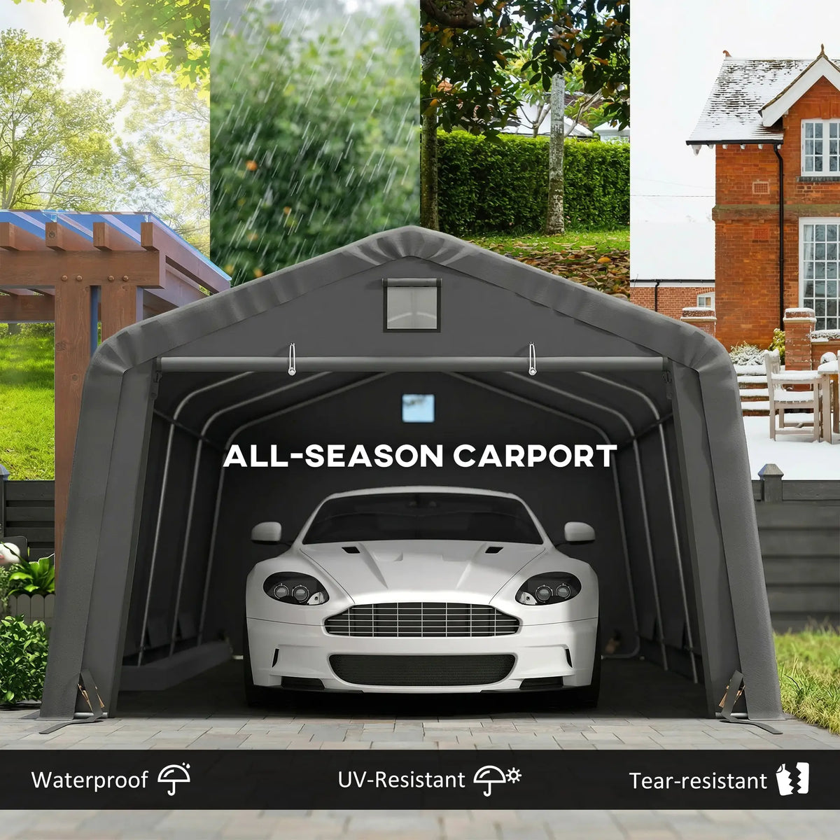 12' x 20' Portable Garage, Heavy Duty Carport, Dark Grey Car Shelters at Gallery Canada