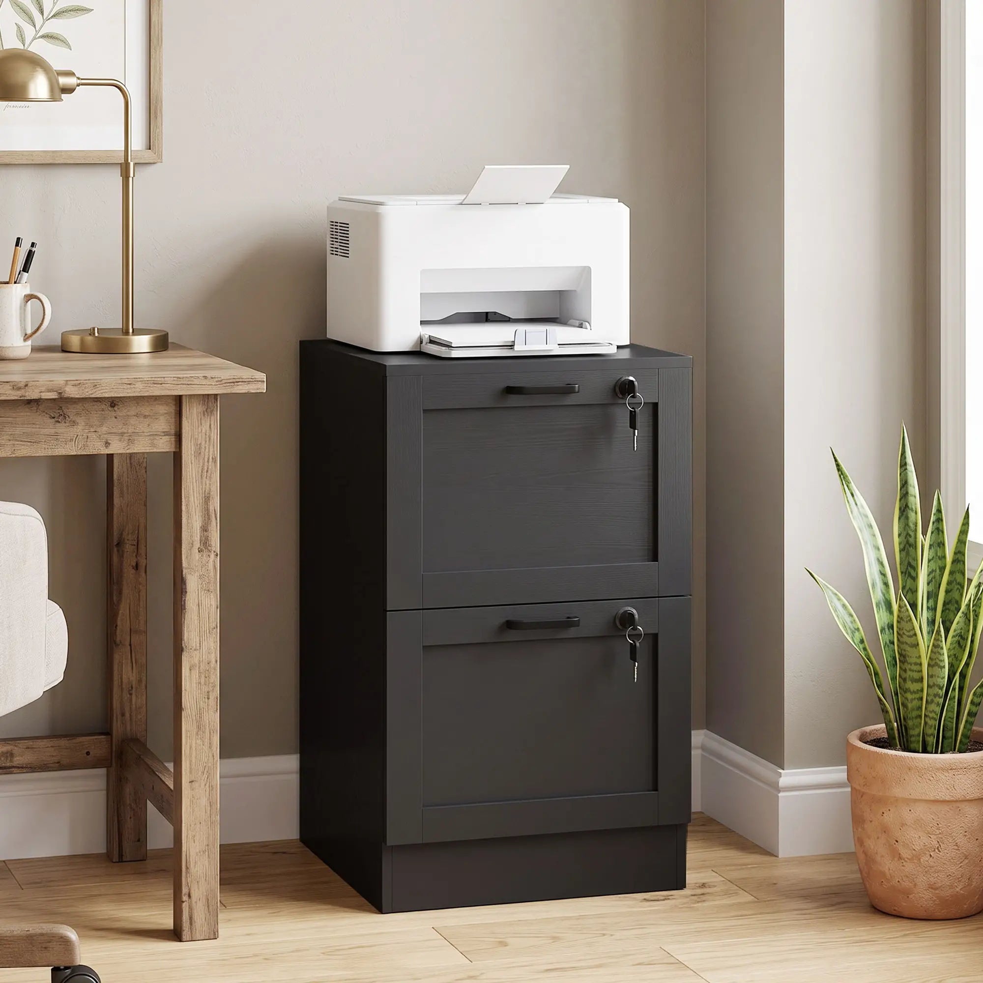 Vertical Filing Cabinet, 2 Drawers, Lock, A4 Letter, Black Office Cabinets & Cupboards at Gallery Canada