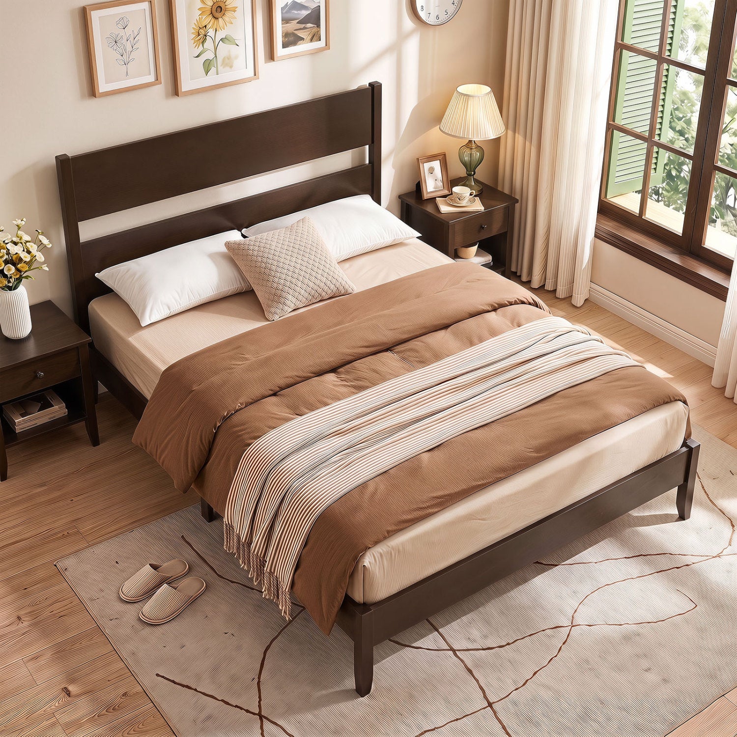 Queen Bed Frame, 12 Slats, Dark Walnut Beds & Bed Frames at Gallery Canada
