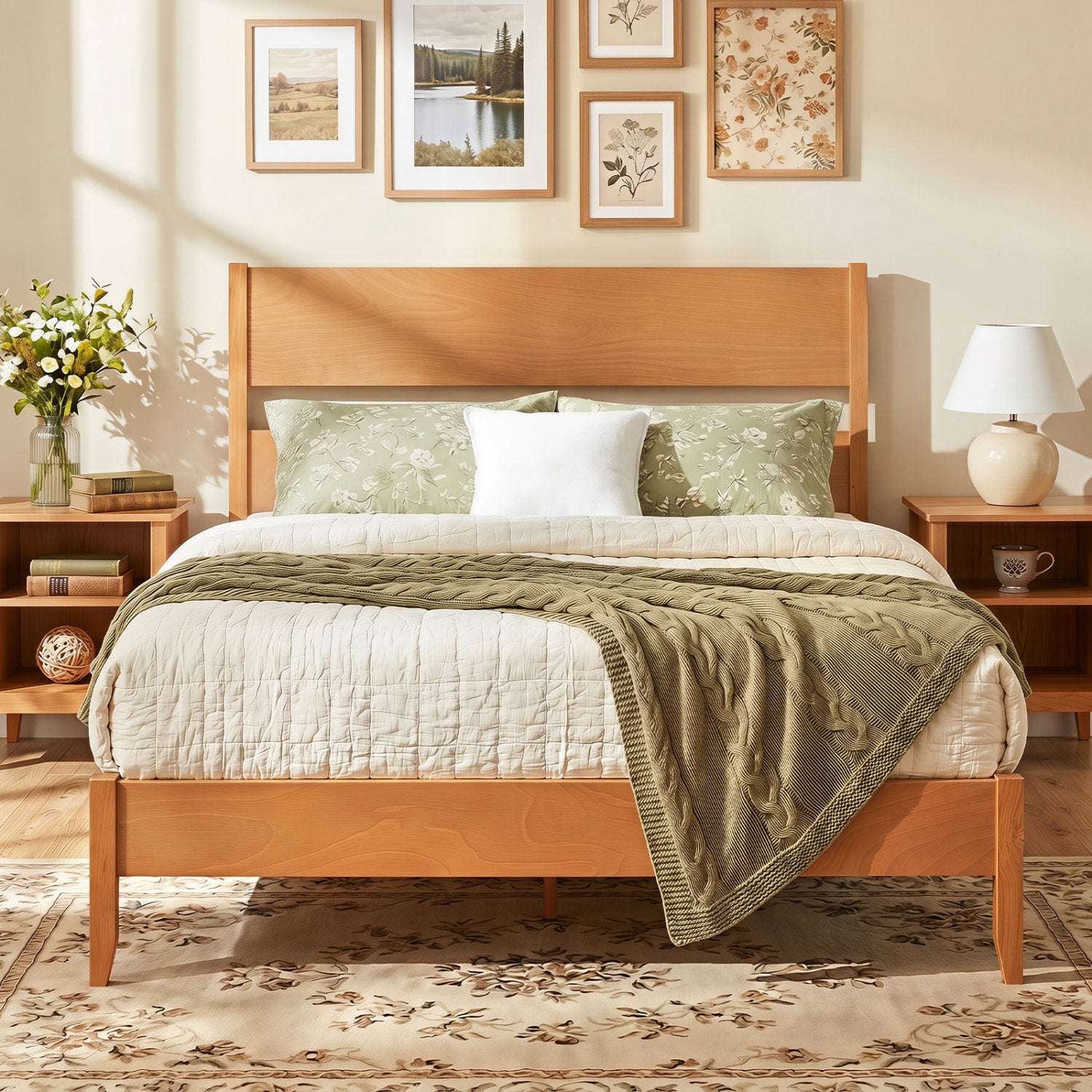 Queen Bed Frame with Headboard, Solid Wood Legs, Brown Beds & Bed Frames at Gallery Canada
