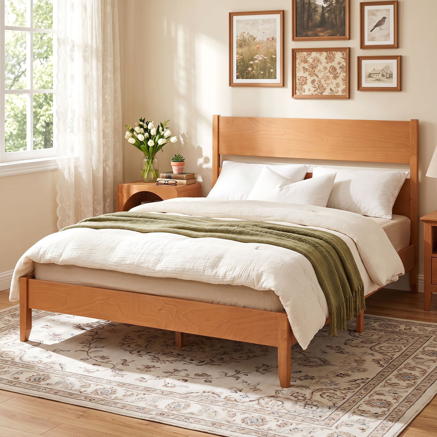Queen Bed Frame with Headboard, Solid Wood Legs, Brown Beds & Bed Frames at Gallery Canada