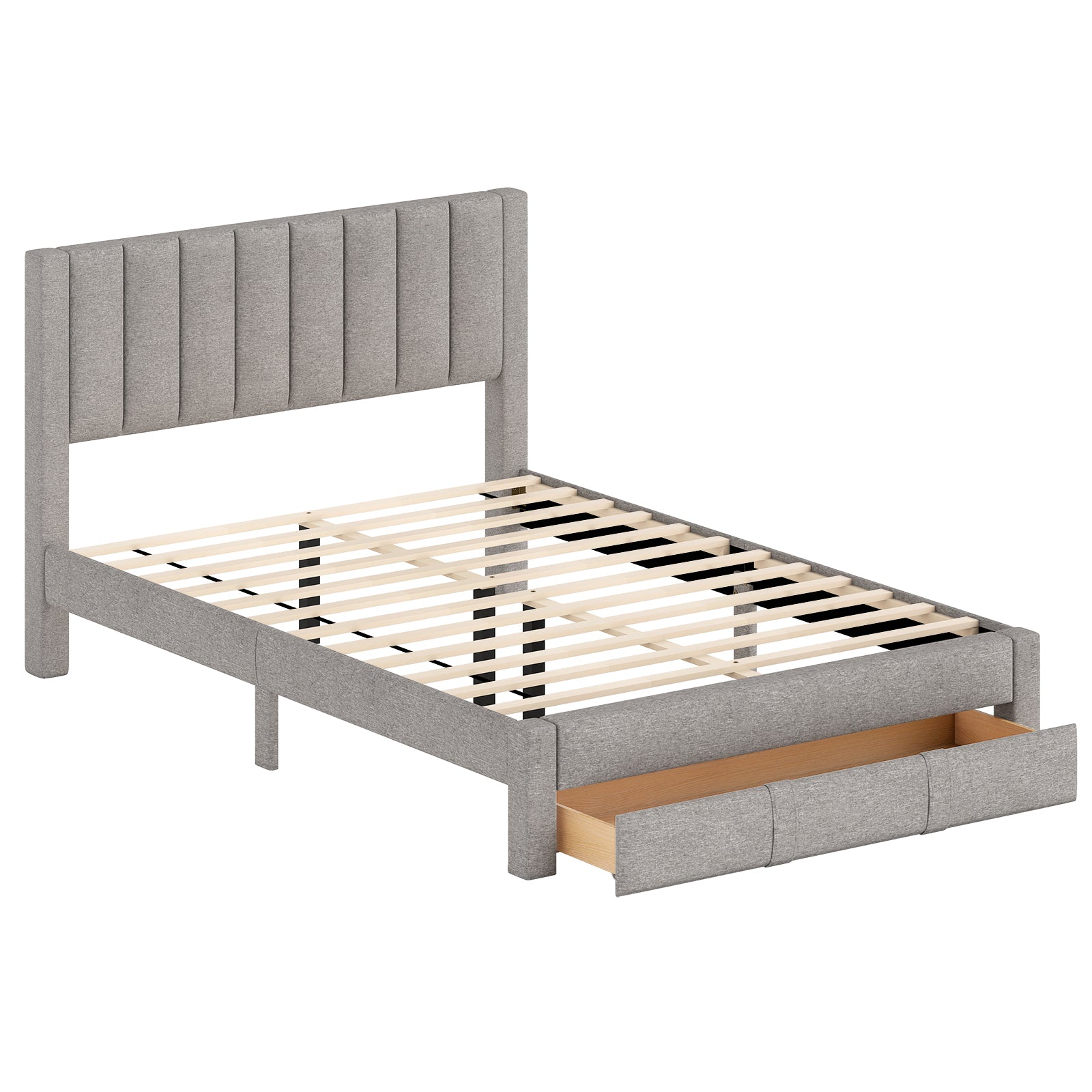 Queen Size Bed Frame, Storage Drawer, Channel Headboard, Gray Simple Bed Frame Gray at Gallery Canada