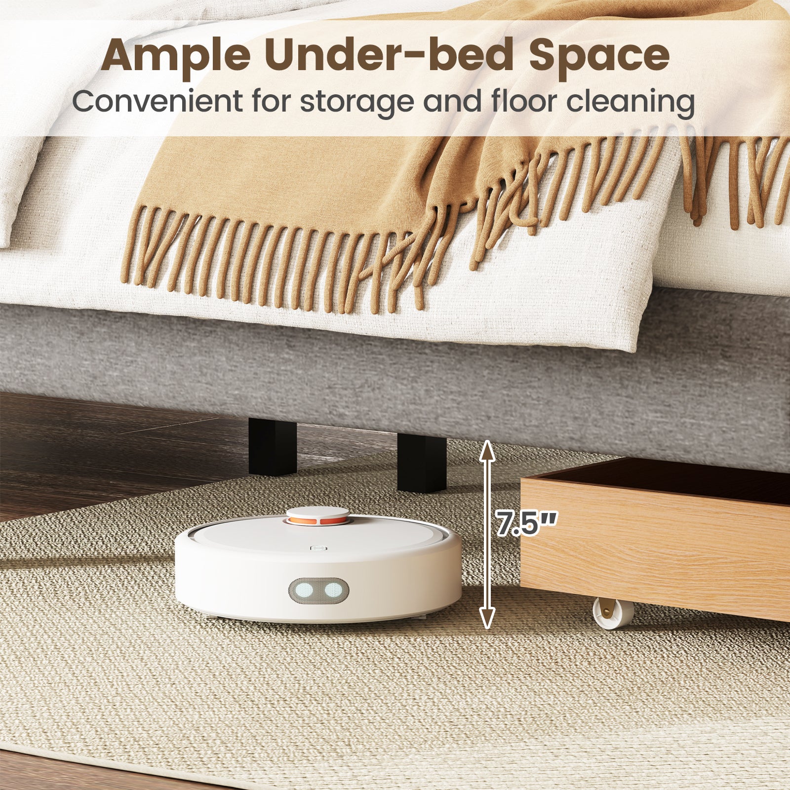 Queen Size Bed Frame, Storage Drawer, Channel Headboard, Gray Simple Bed Frame at Gallery Canada