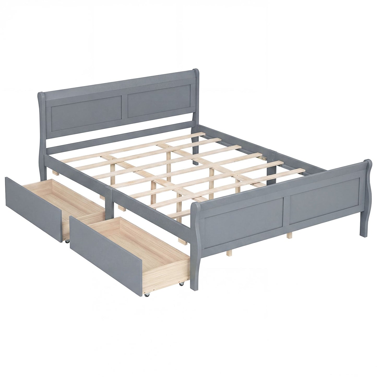 Queen Size Bed Frame, 2 Storage Drawers, Gray Simple Bed Frame at Gallery Canada