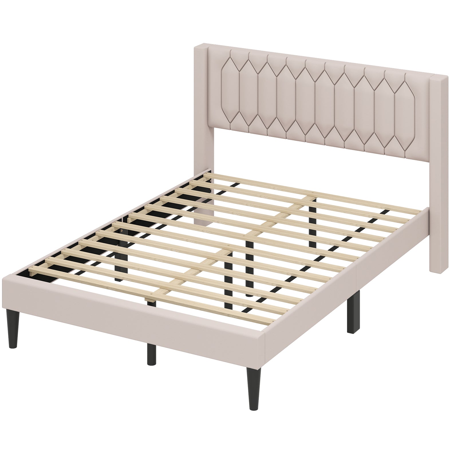 Queen Size Velvet Linen Upholstered Platform Bed With Wingback Headboard, Beige Trundle Bed Frame Beige at Gallery Canada