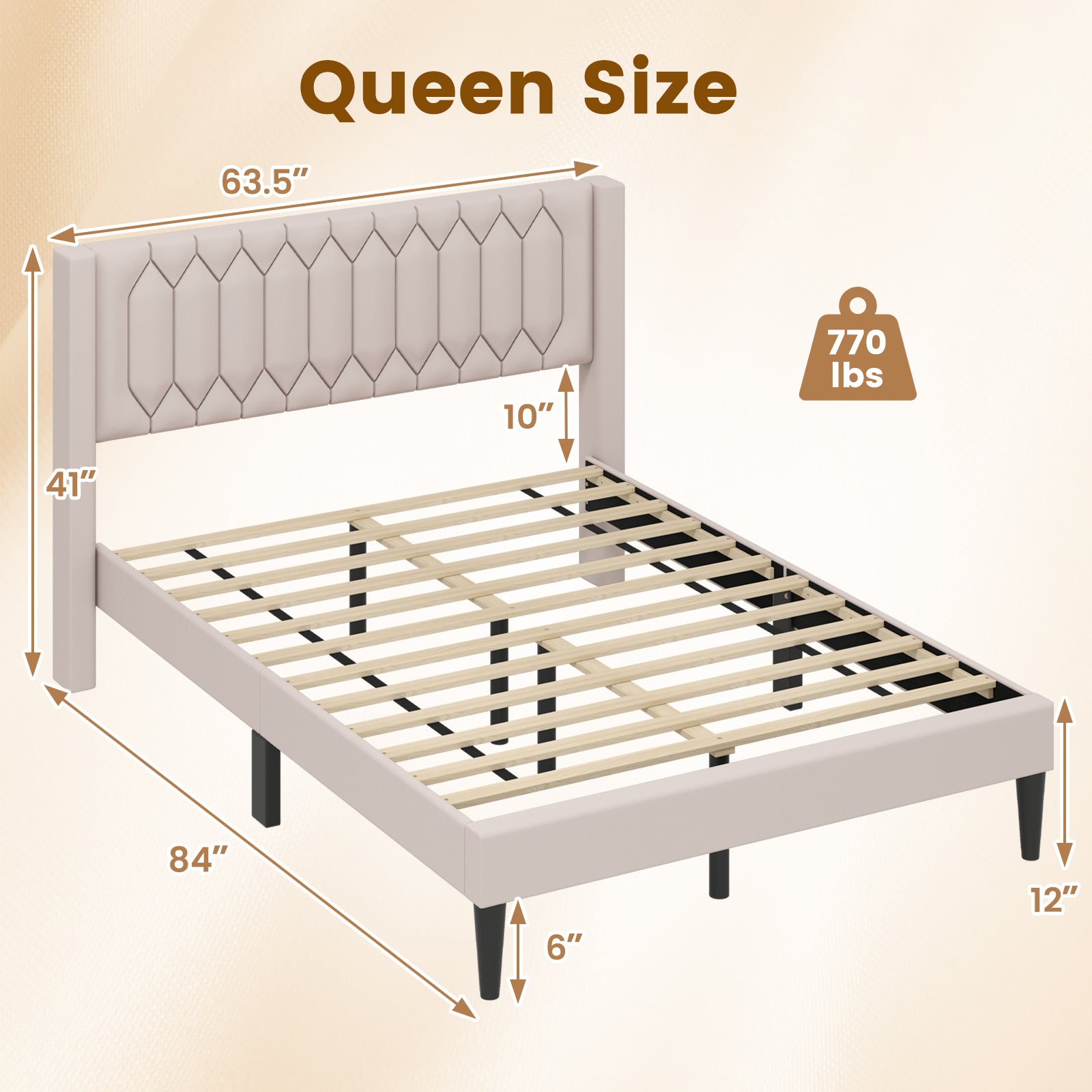 Queen Size Velvet Linen Upholstered Platform Bed With Wingback Headboard, Beige Trundle Bed Frame at Gallery Canada