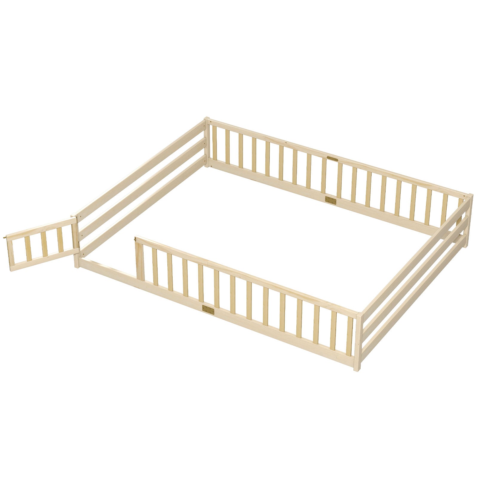 Queen Size Floor Bed Frame, Full Safety Guardrails, Natural Simple Bed Frame Natural at Gallery Canada
