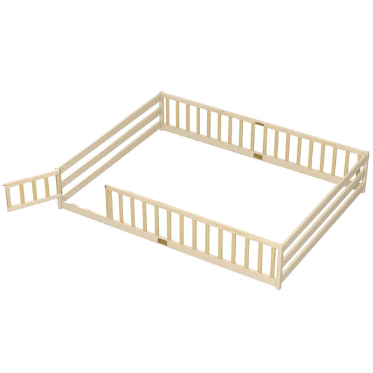 Queen Size Floor Bed Frame, Full Safety Guardrails, Natural Simple Bed Frame Natural at Gallery Canada