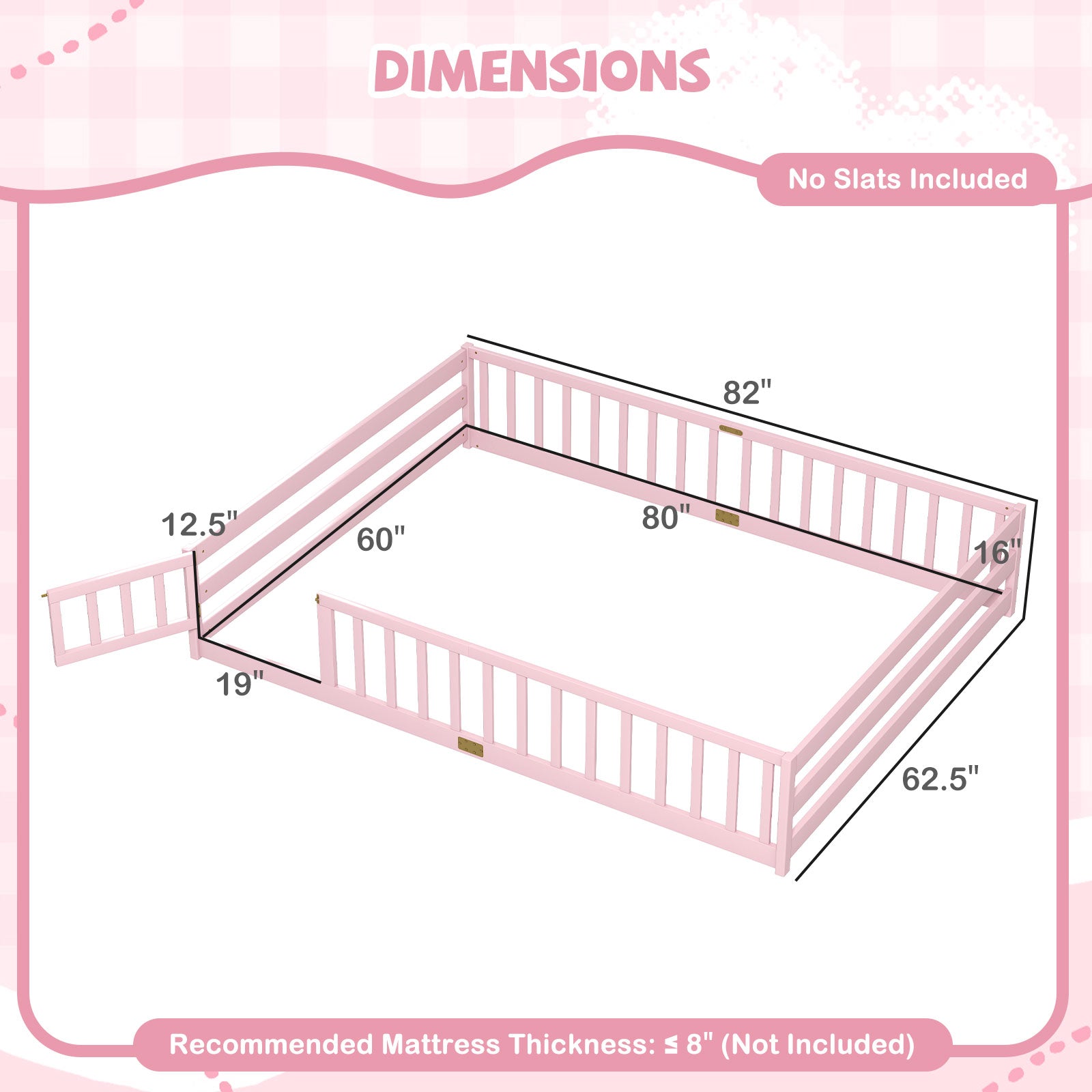 Queen Size Montessori Bed Frame With Safety Guardrails, Pink Simple Bed Frame at Gallery Canada