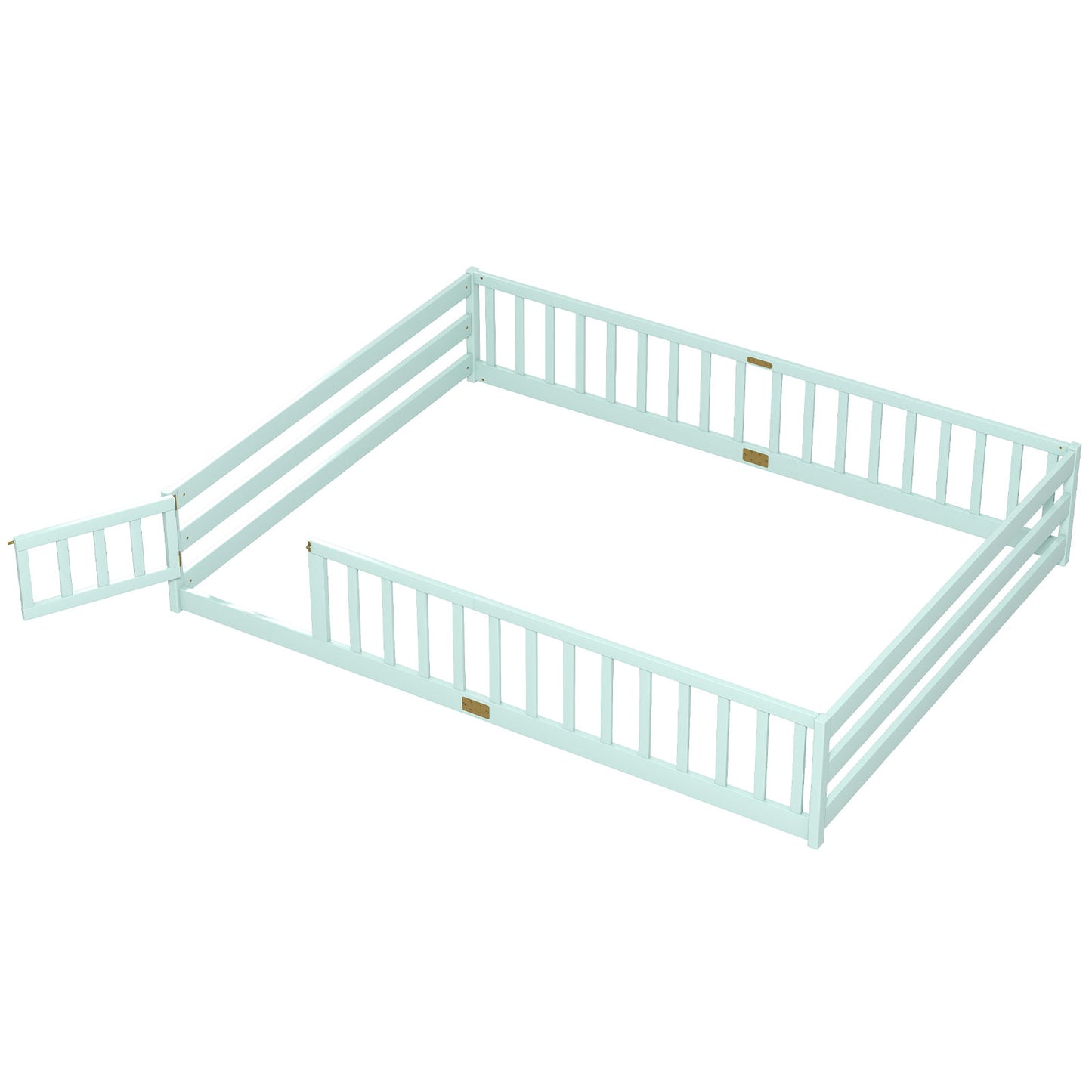 Queen Size Floor Bed Frame, Kids Montessori Bed With Safety Guardrails, Green Simple Bed Frame at Gallery Canada