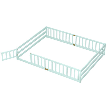 Queen Size Floor Bed Frame, Kids Montessori Bed With Safety Guardrails, Green Simple Bed Frame at Gallery Canada