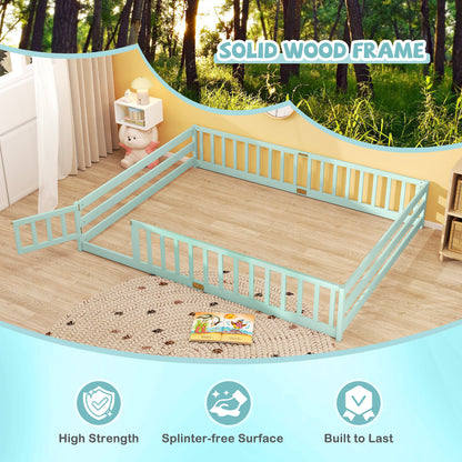 Queen Size Floor Bed Frame, Kids Montessori Bed With Safety Guardrails, Green Simple Bed Frame at Gallery Canada