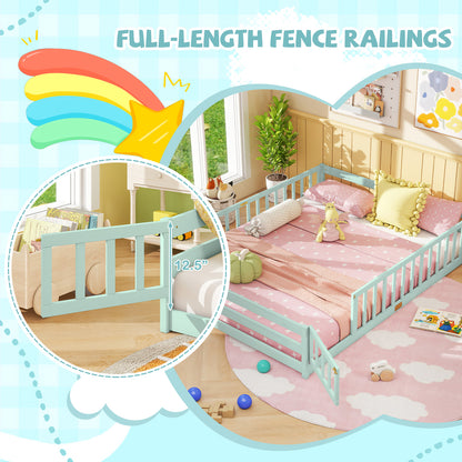 Queen Size Floor Bed Frame, Kids Montessori Bed With Safety Guardrails, Green Simple Bed Frame at Gallery Canada