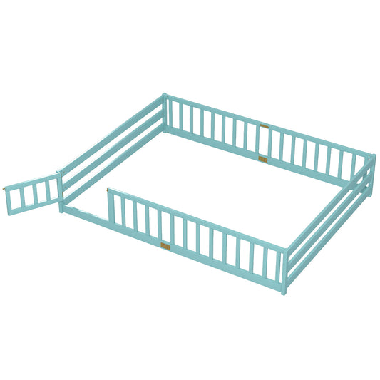 Queen Size Floor Bed Frame, Full Length Safety Guardrails, Dark Green Simple Bed Frame Dark Green at Gallery Canada