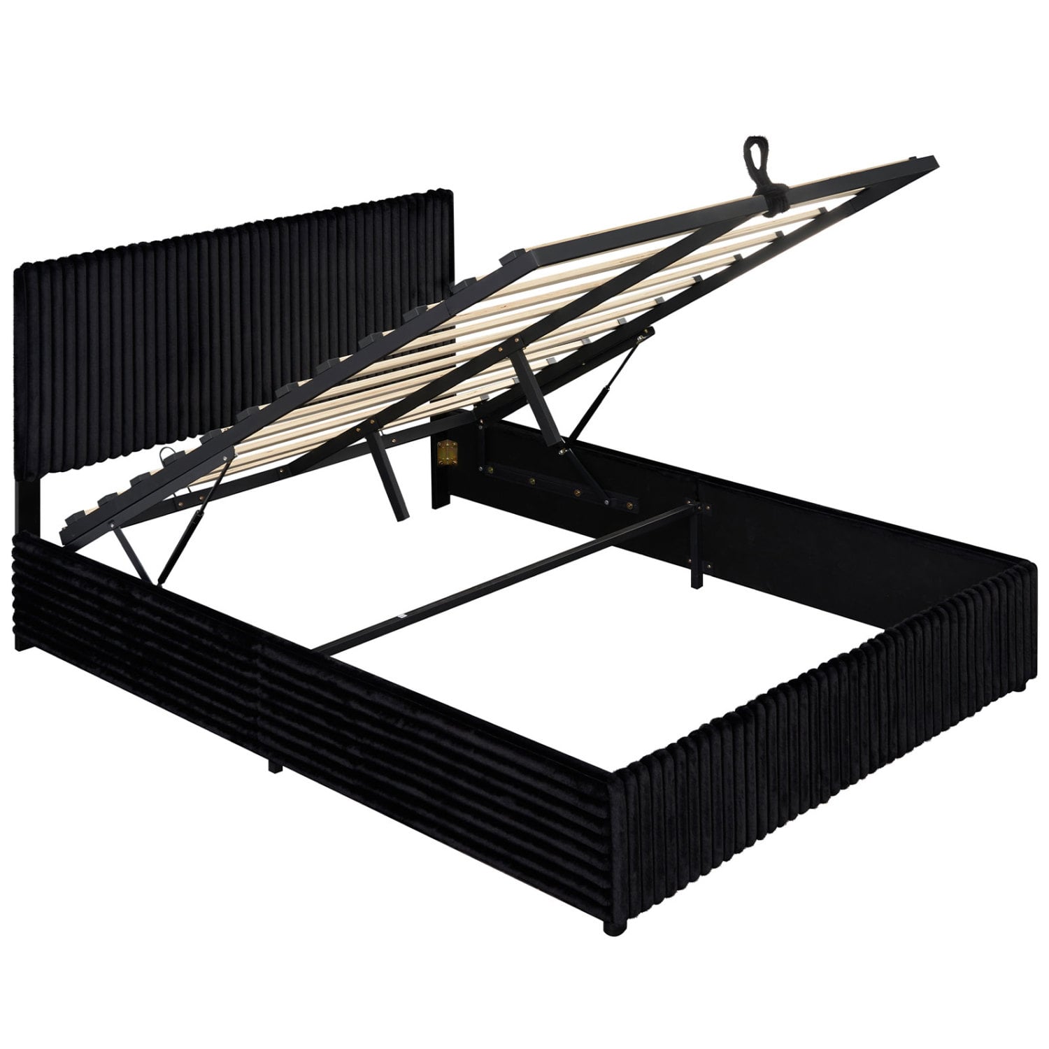 Queen Size Lift-up Storage Bed with Wooden Slat Support, Black Simple Bed Frame Black at Gallery Canada