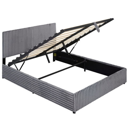 Queen Size Lift-up Storage Bed with Wooden Slat Support, Gray Simple Bed Frame Gray at Gallery Canada