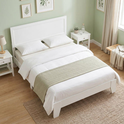 Queen Size Modern Bed Frame with Headboard, White