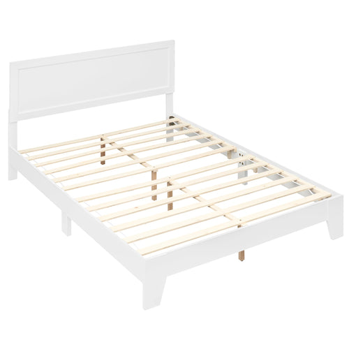 Queen Size Modern Bed Frame with Headboard, White