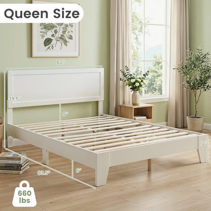 Queen Size Modern Bed Frame with Headboard, White Simple Bed Frame at Gallery Canada