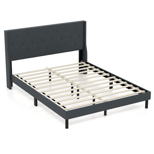 Queen Size Upholstered Bed Frame, Button Tufted Wingback Headboard, Gray Trundle Bed Frame Gray at Gallery Canada