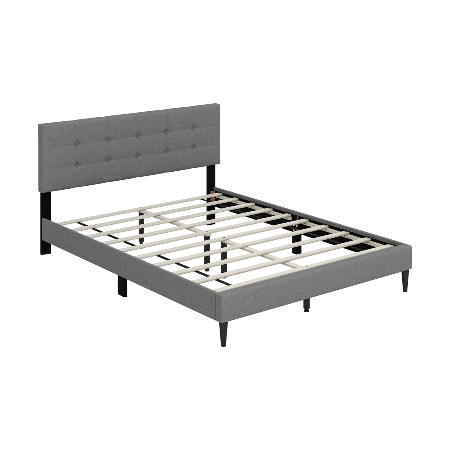 Queen Size Platform Bed, Button Tufted Headboard, Gray Simple Bed Frame at Gallery Canada