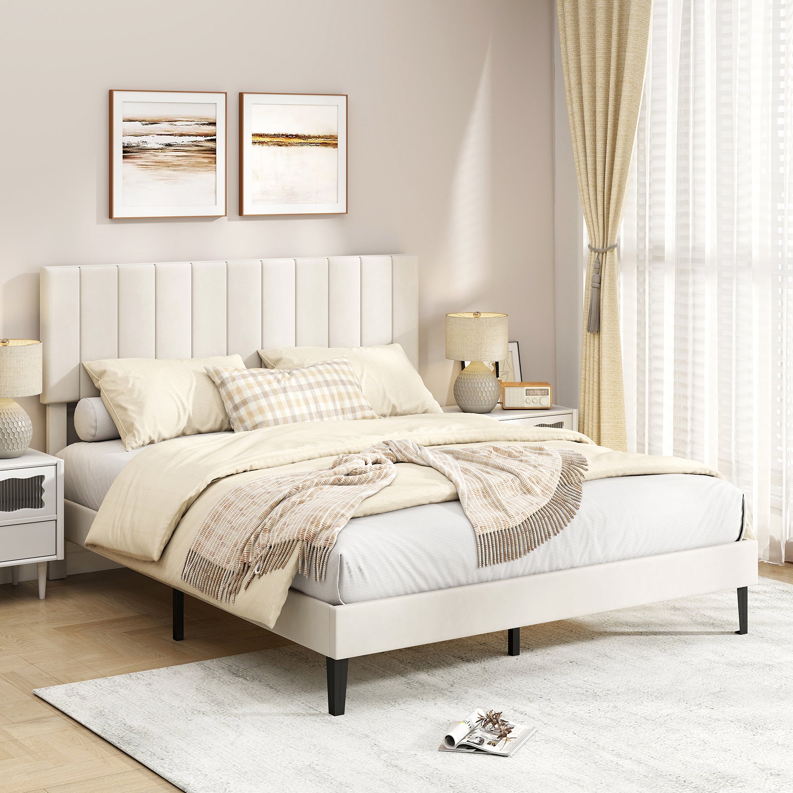Queen Size Velvet Upholstered Platform Bed Frame Simple Bed Frame at Gallery Canada