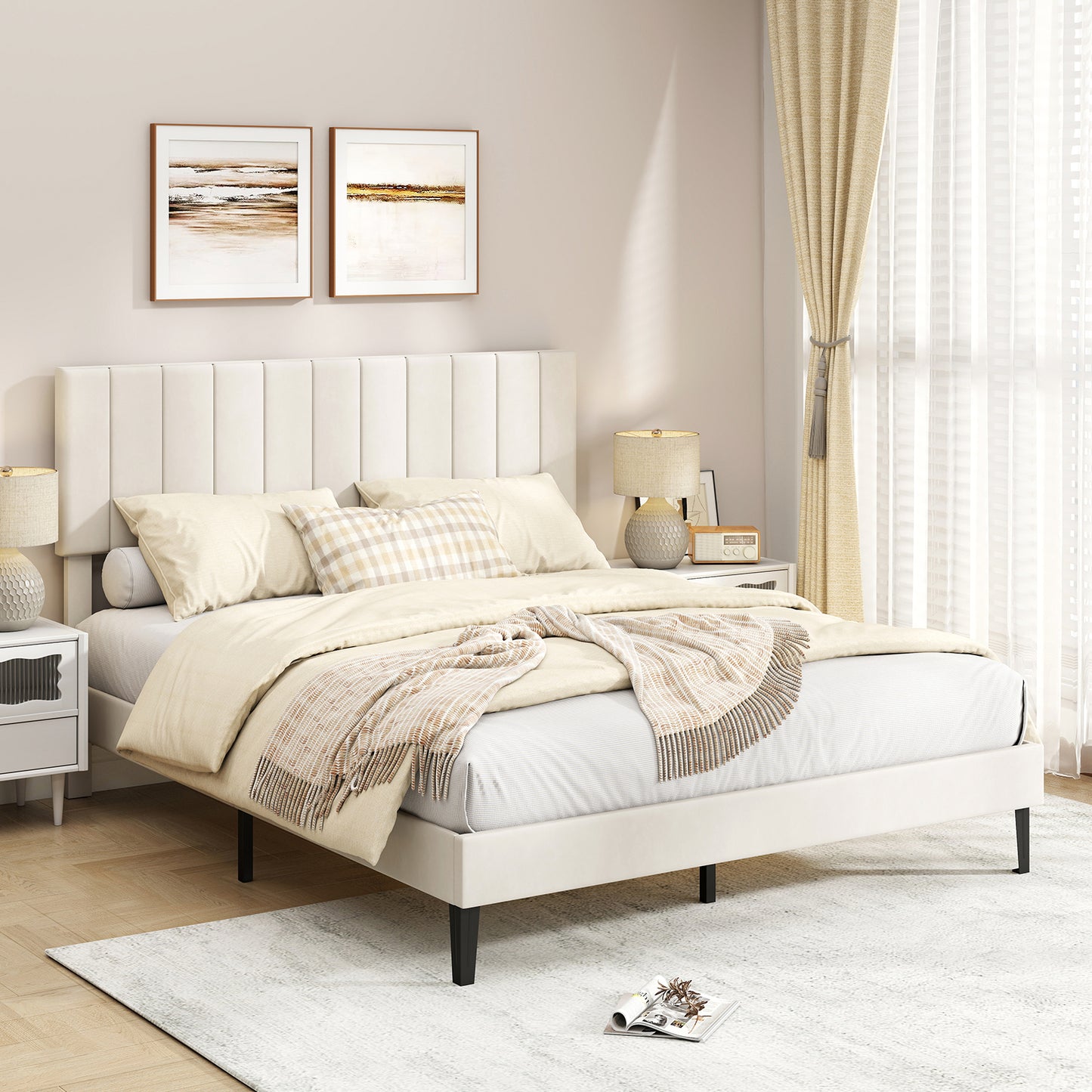 Queen Size Velvet Upholstered Platform Bed Frame Simple Bed Frame at Gallery Canada