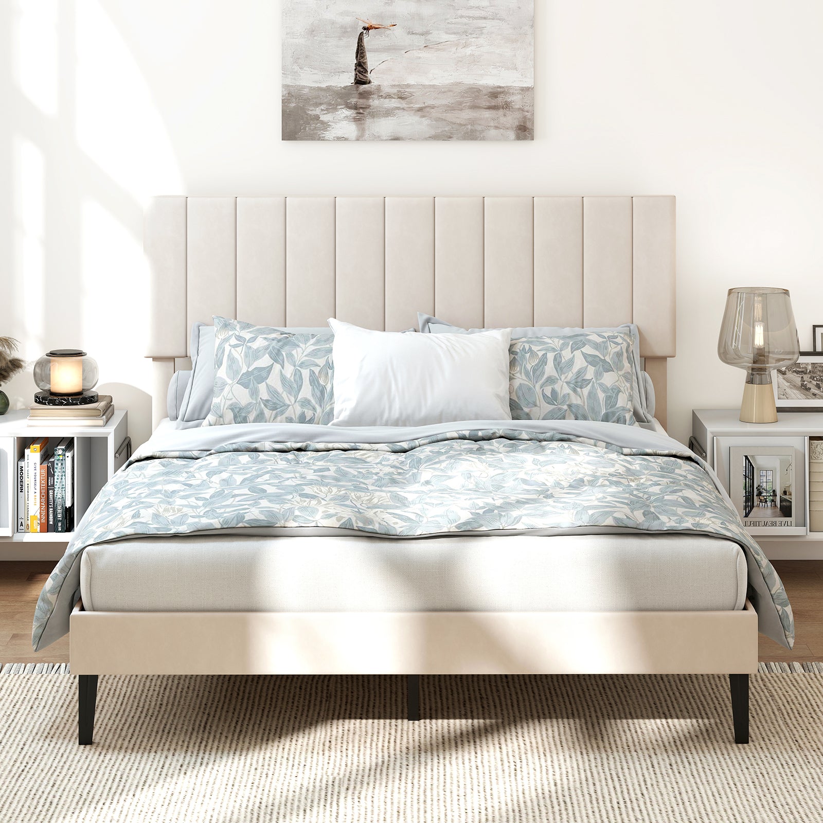 Queen Size Velvet Upholstered Platform Bed Frame Simple Bed Frame at Gallery Canada