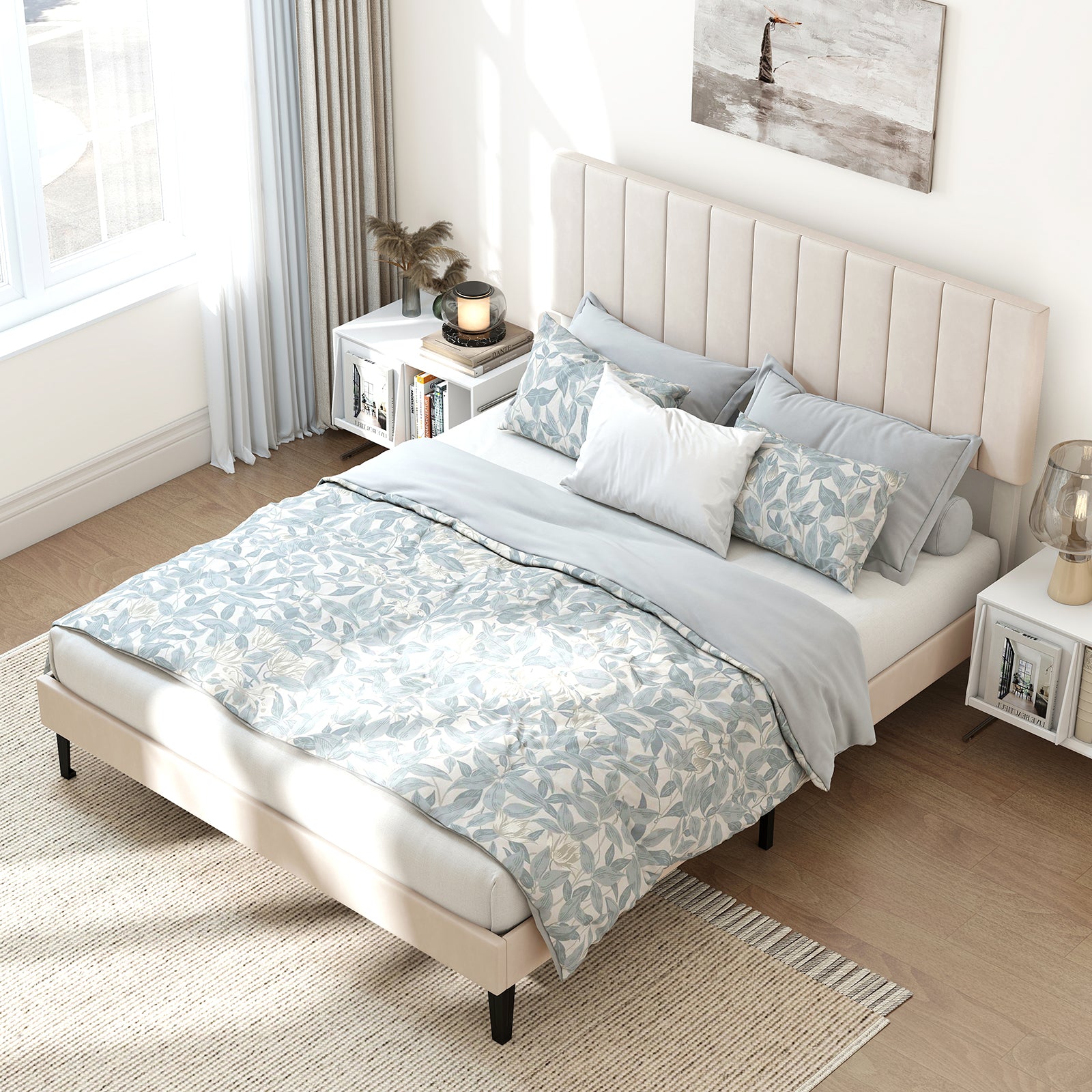 Queen Size Velvet Upholstered Platform Bed Frame Simple Bed Frame at Gallery Canada