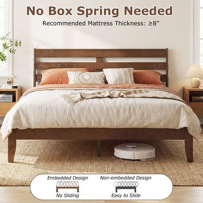 Queen Wood Platform Bed Frame, Slat Headboard, Brown Simple Bed Frame at Gallery Canada