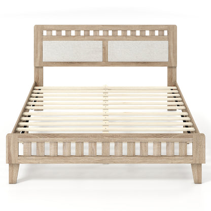 Queen Wood Bed Frame with Upholstered Headboard, Natural Simple Bed Frame Natural at Gallery Canada
