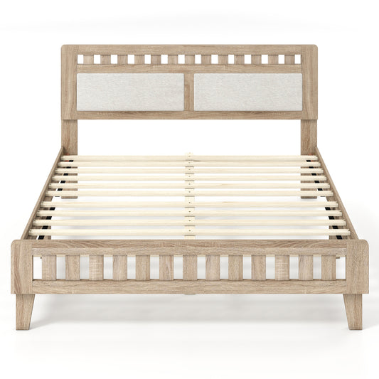 Queen Wood Bed Frame with Upholstered Headboard, Natural Simple Bed Frame Natural at Gallery Canada