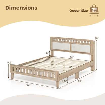 Queen Wood Bed Frame with Upholstered Headboard, Natural Simple Bed Frame at Gallery Canada