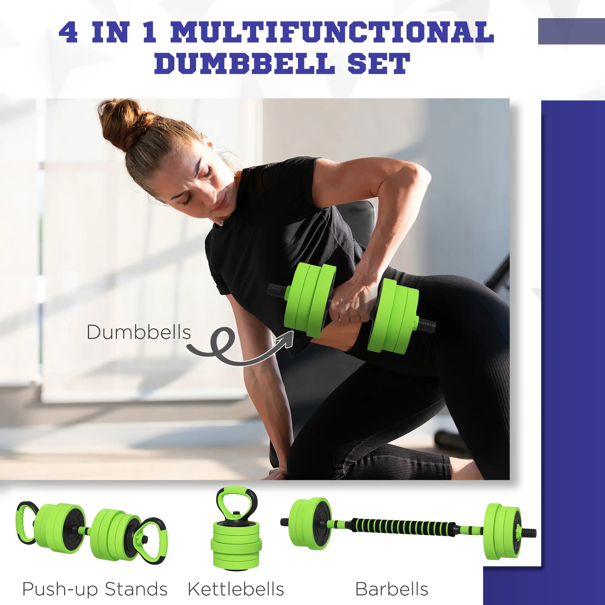 88lbs Adjustable Weight Dumbbell Set, Barbell, Kettlebell, Push Up Stand, Green Dumbbells & Barbells at Gallery Canada