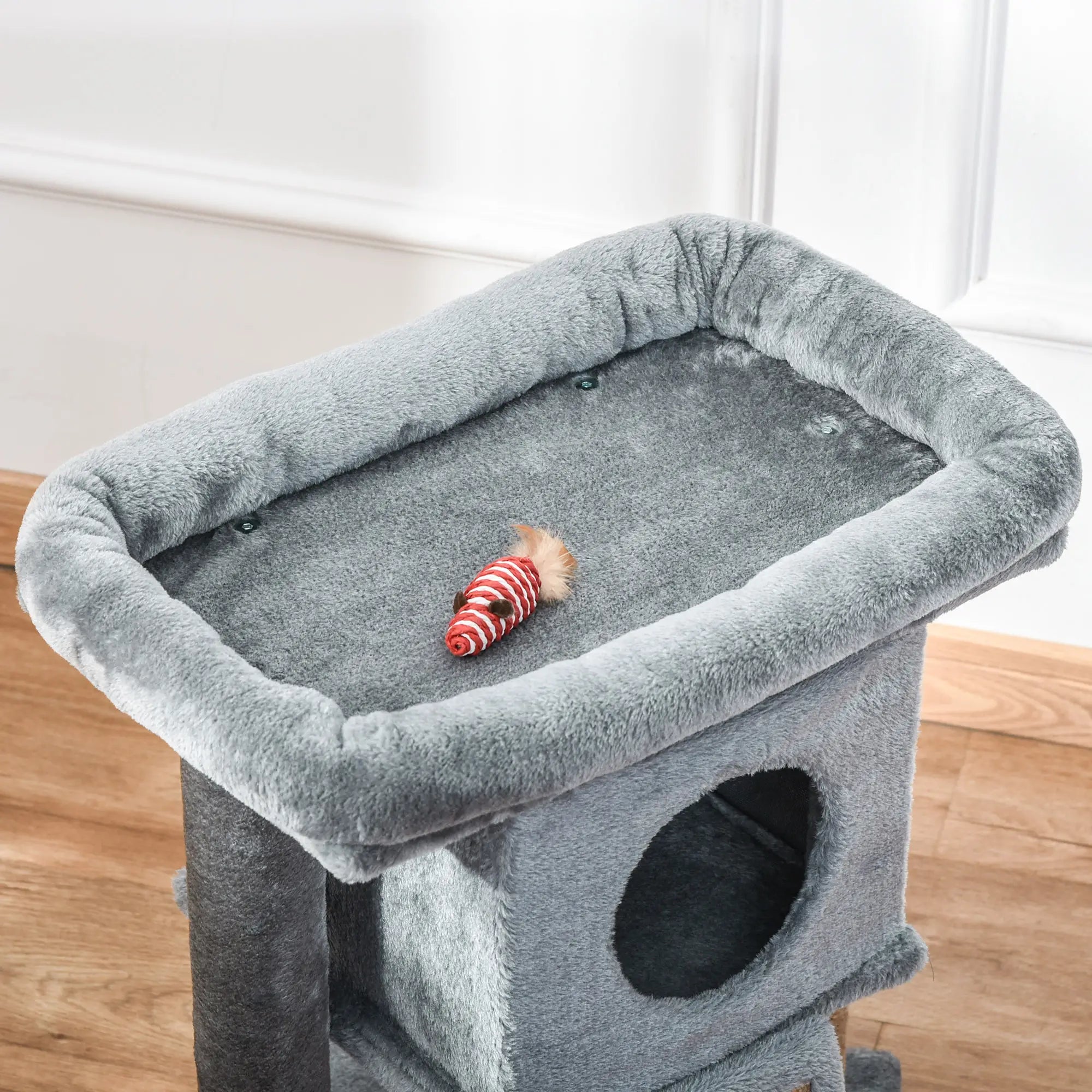 Small Cat Tree Tower with Perch, Scratching Post, Condo, Toy Ball, Grey Cat Posts at Gallery Canada