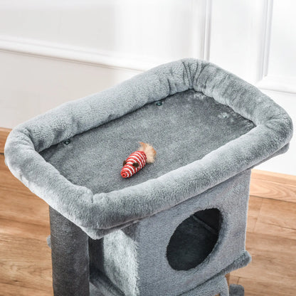 Small Cat Tree Tower with Perch, Scratching Post, Condo, Toy Ball, Grey Cat Posts at Gallery Canada
