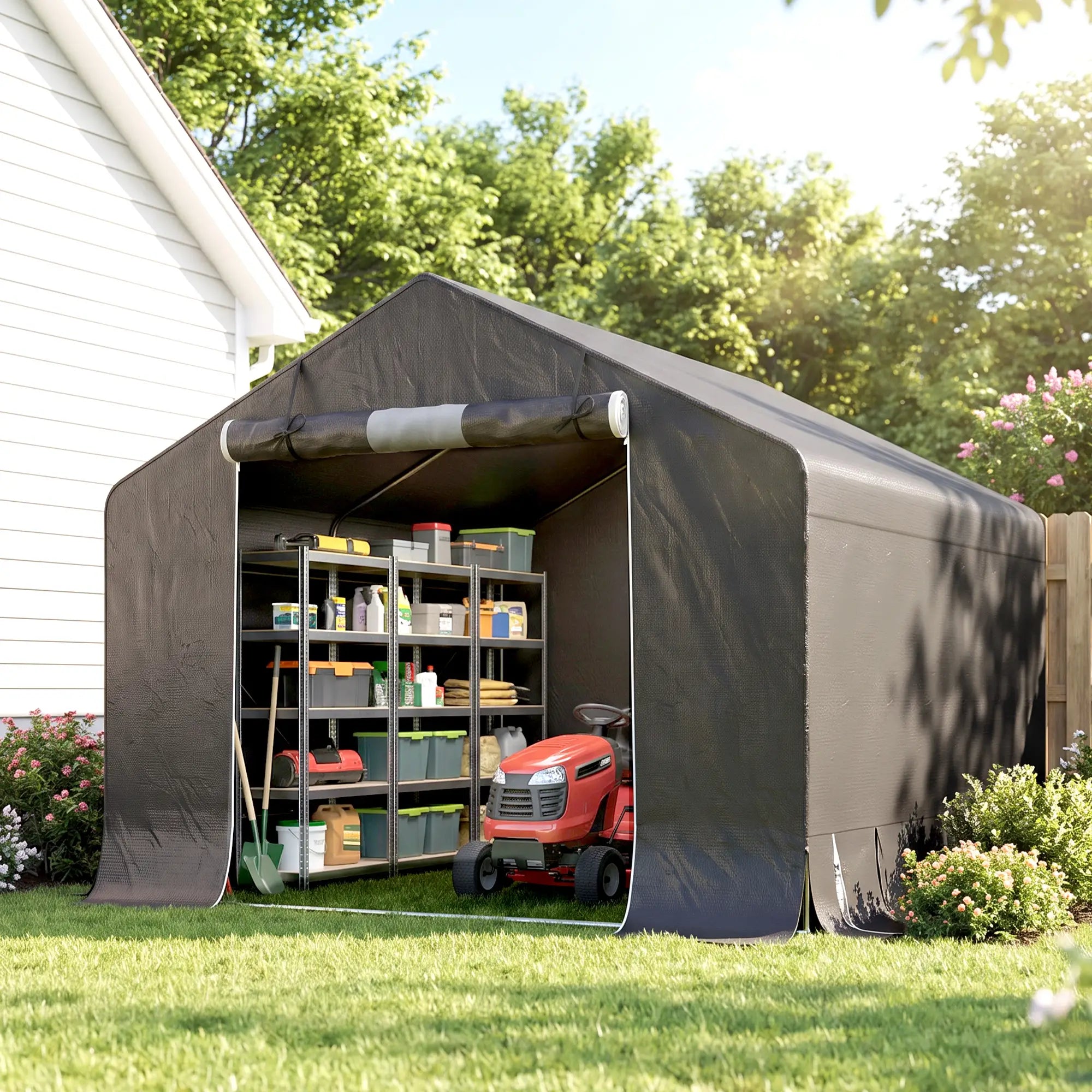 10' x 10' Portable Shed, Waterproof Bike Tent, Dark Grey Sheds at Gallery Canada
