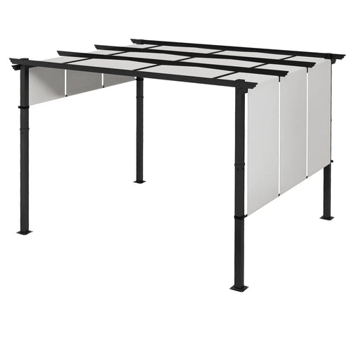 10' x 12' Metal Pergola With Retractable Canopy, For Garden Patio