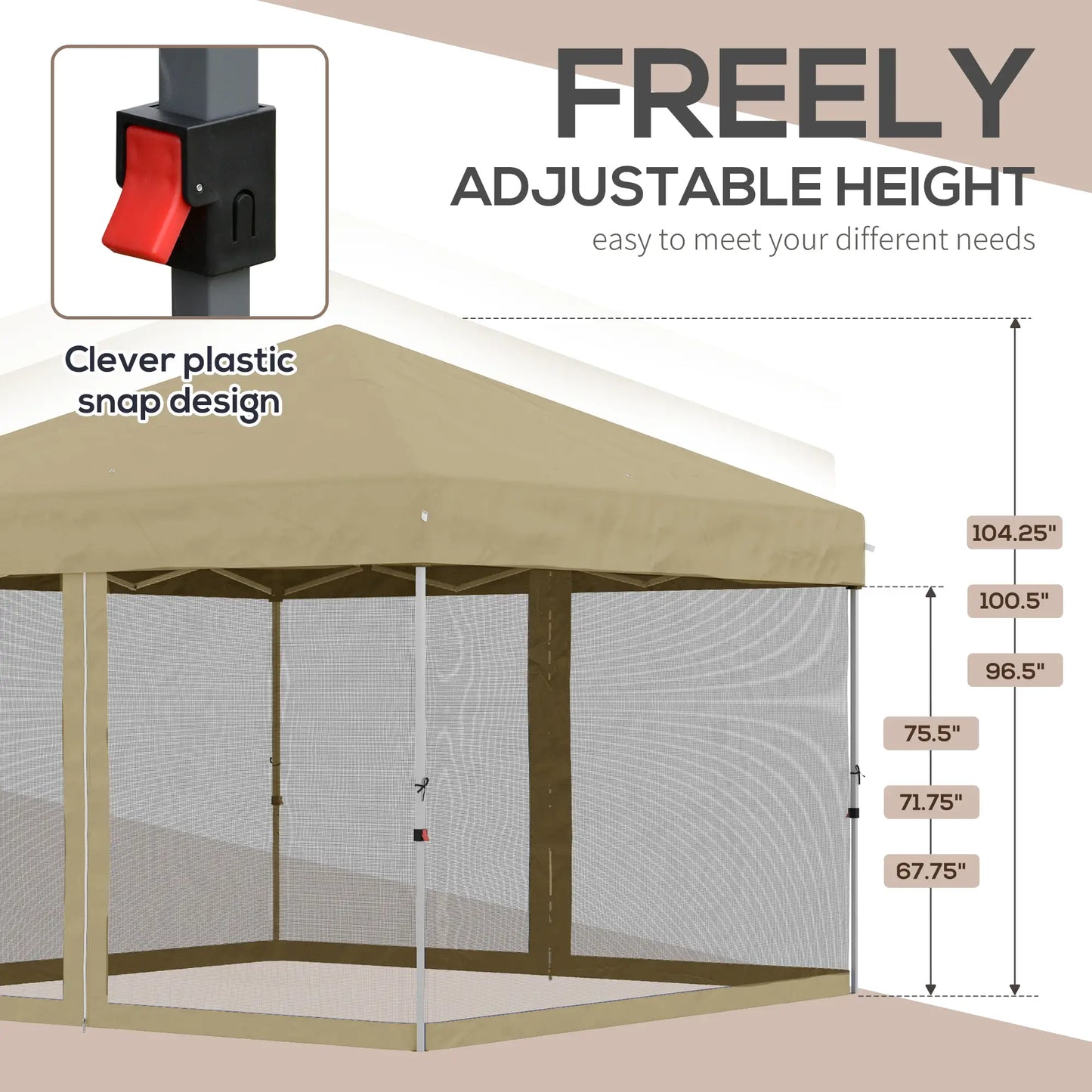 10' x 10' Pop-Up Party Tent, UPF50+ Outdoor Canopy, Mesh Sidewalls, Khaki Pop Up Canopies at Gallery Canada