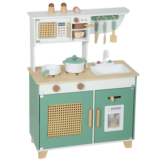 Wooden Play Kitchen Set, 19PCs, Ages 3-6, Green Play Kitchen Multi Colour at Gallery Canada
