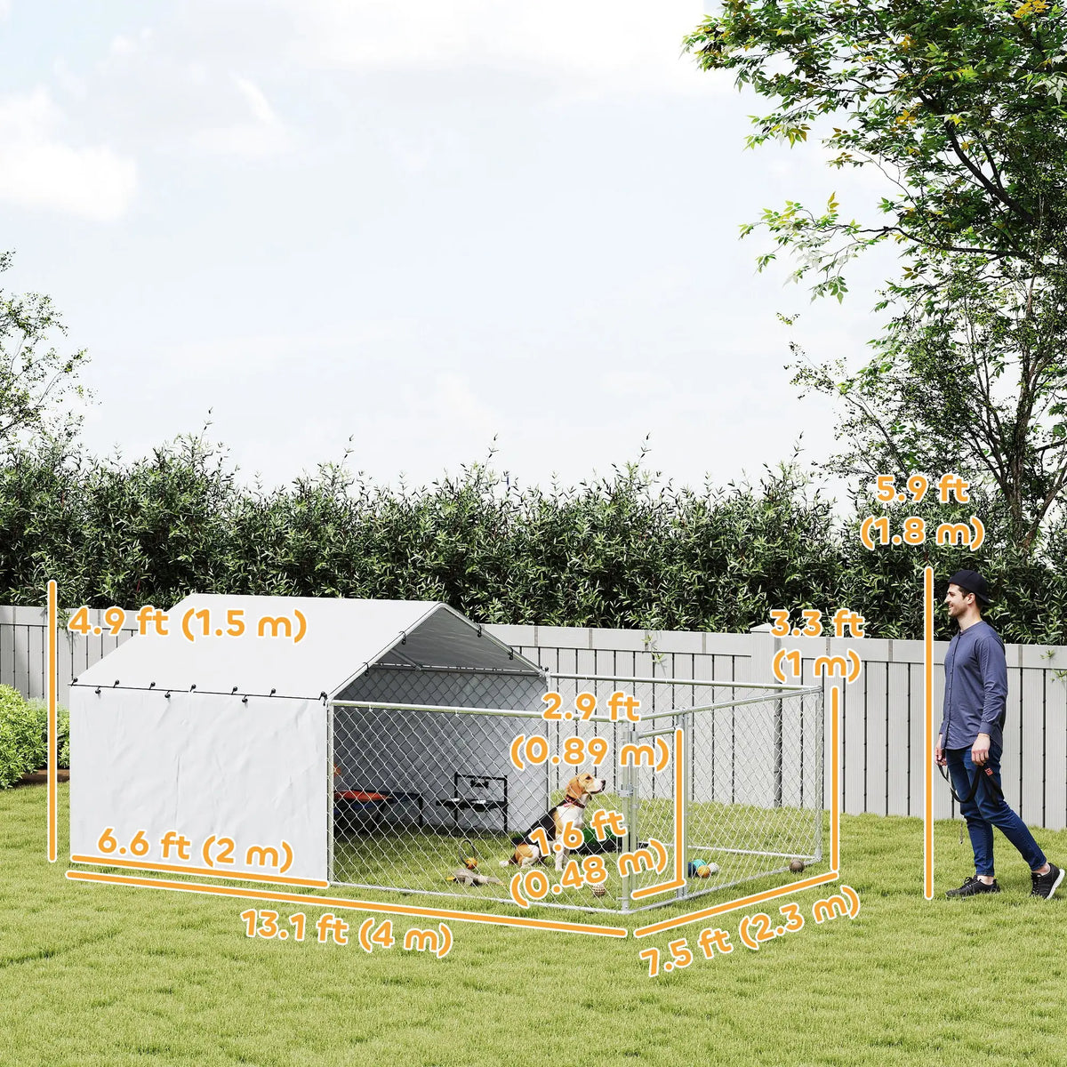 Galvanized Steel Dog Kennel, Outdoor, Waterproof UV-Resistant Cover, Large Dogs, 13.1' x 7.5' x 4.9' Houses, Kennels & Pens at Gallery Canada