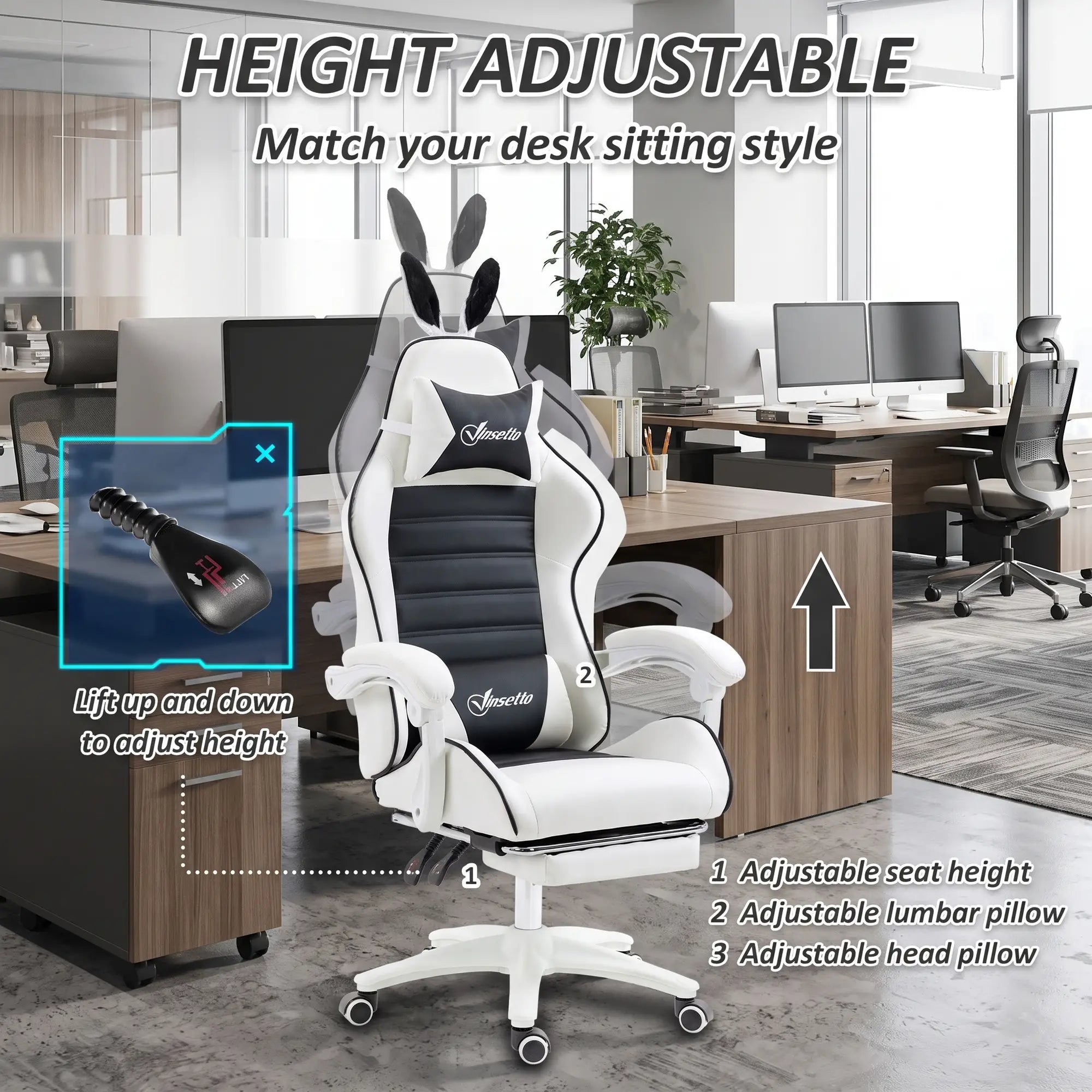 Racing Gamer Chair, PU Leather with Footrest, Headrest, Lumbar Support, Black Video Game Chairs at Gallery Canada