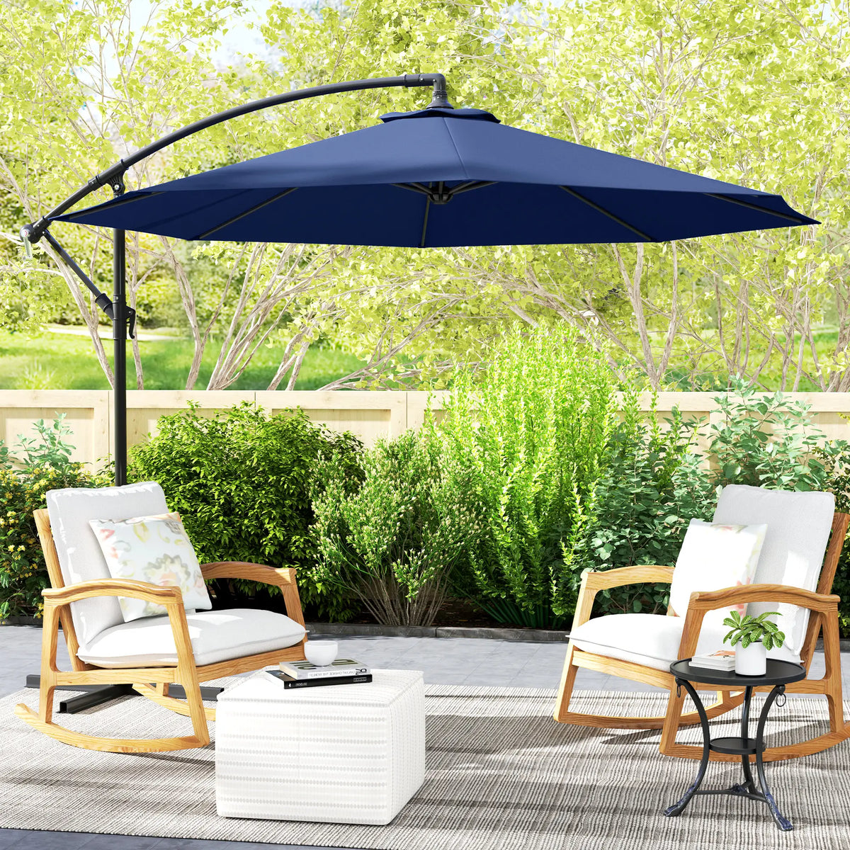 10' Deluxe Patio Umbrella, Banana Hanging Offset Sunshade, Navy Blue Offset Cantilever Umbrellas at Gallery Canada