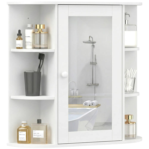 Mirrored Bathroom Wall Cabinet, Wall Mounted, With Door & Shelves, White