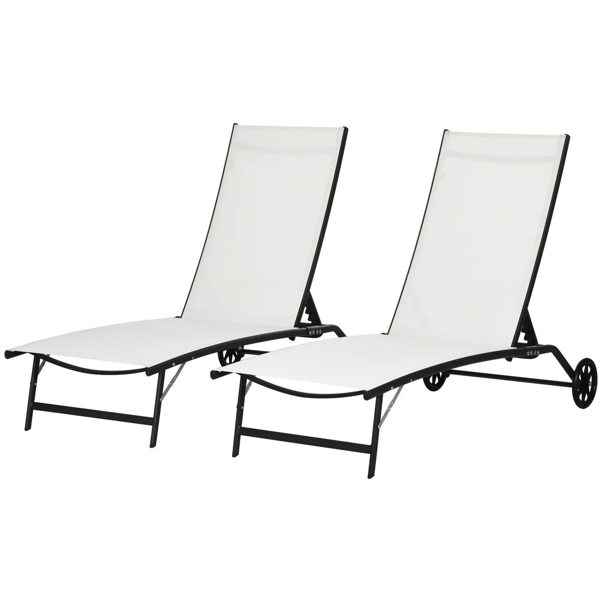 2PCs Lounge Chairs with Wheels, 5-Level Adjustable Backrest, White Lounger Chairs Cream White, Black at Gallery Canada