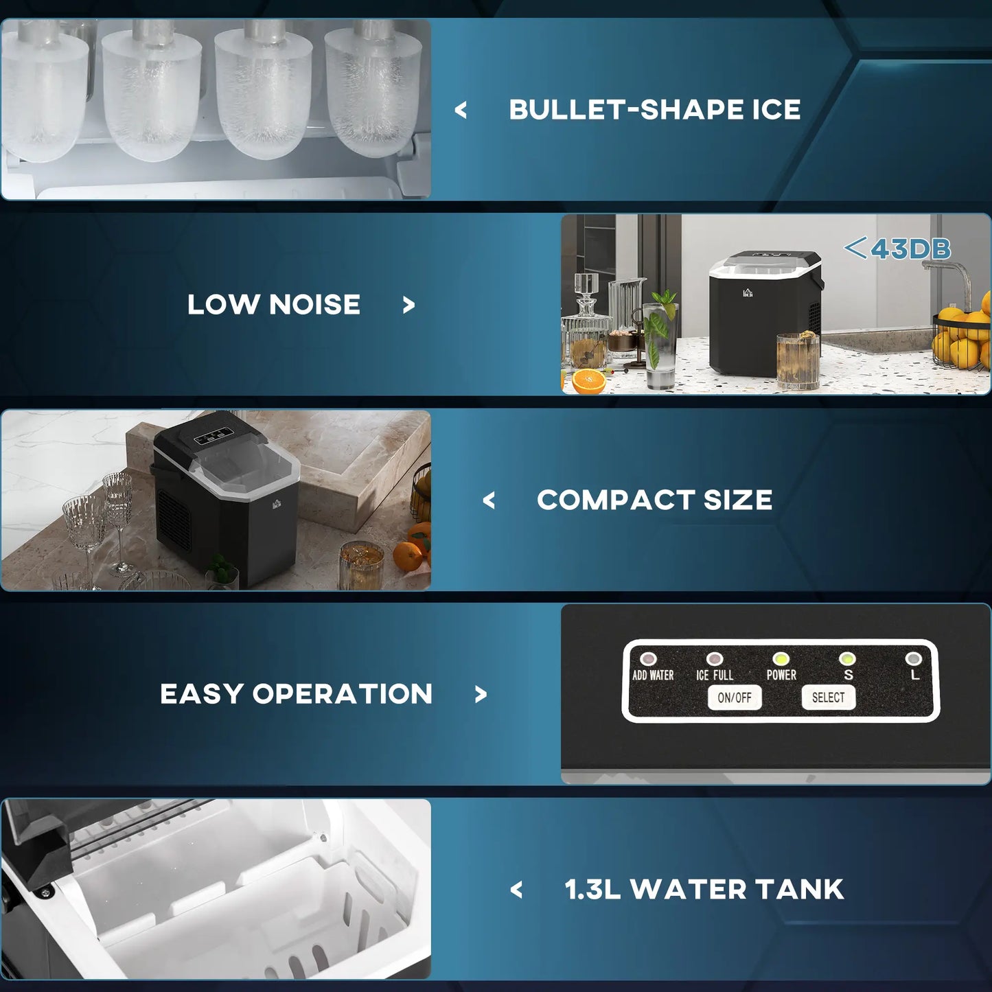 Portable Ice Maker, Self Cleaning, 9 Cubes in 6 Mins, 26lbs/24Hrs, 2 Sizes Small Kitchen Appliances at Gallery Canada