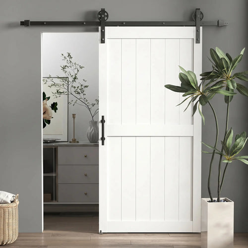 42inx84in Barn Door, 7FT Sliding Hardware Kit, White